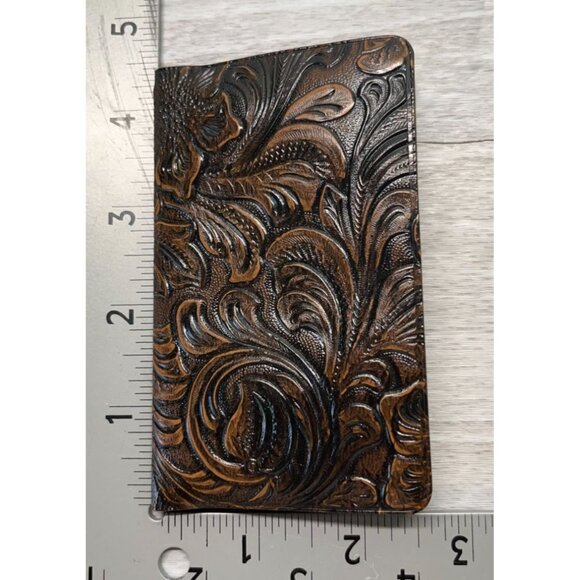 Vintage Embossed Vinyl Business and Credit Card Holder Floral Pattern Brown - Picture 6 of 7